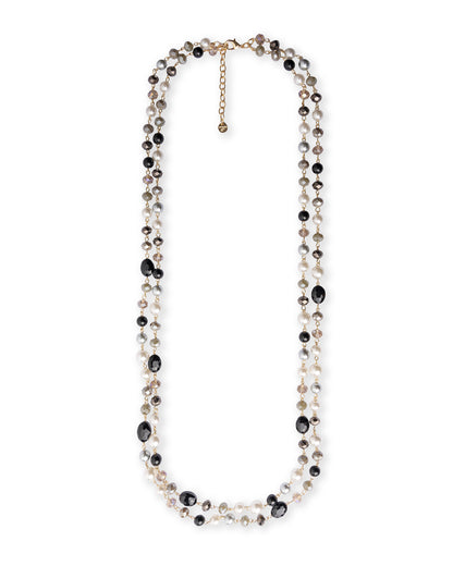 Collana lunga a due fili con pietre in vetro tono grigio