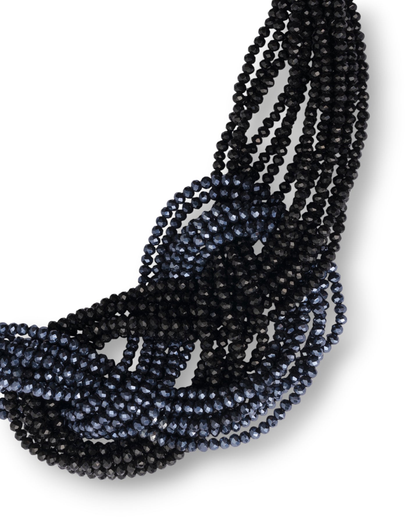 Collana girocollo multi filo con pietre in vetro nere e blu con design a nodo