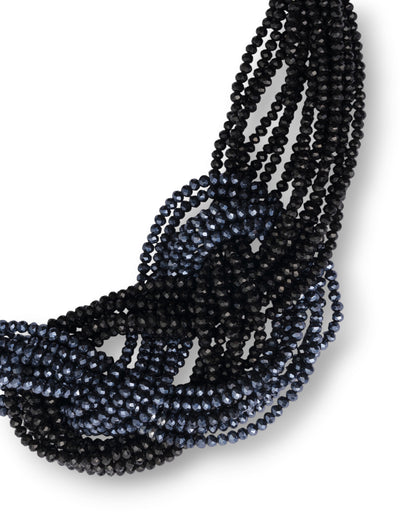 Collana girocollo multi filo con pietre in vetro nere e blu con design a nodo