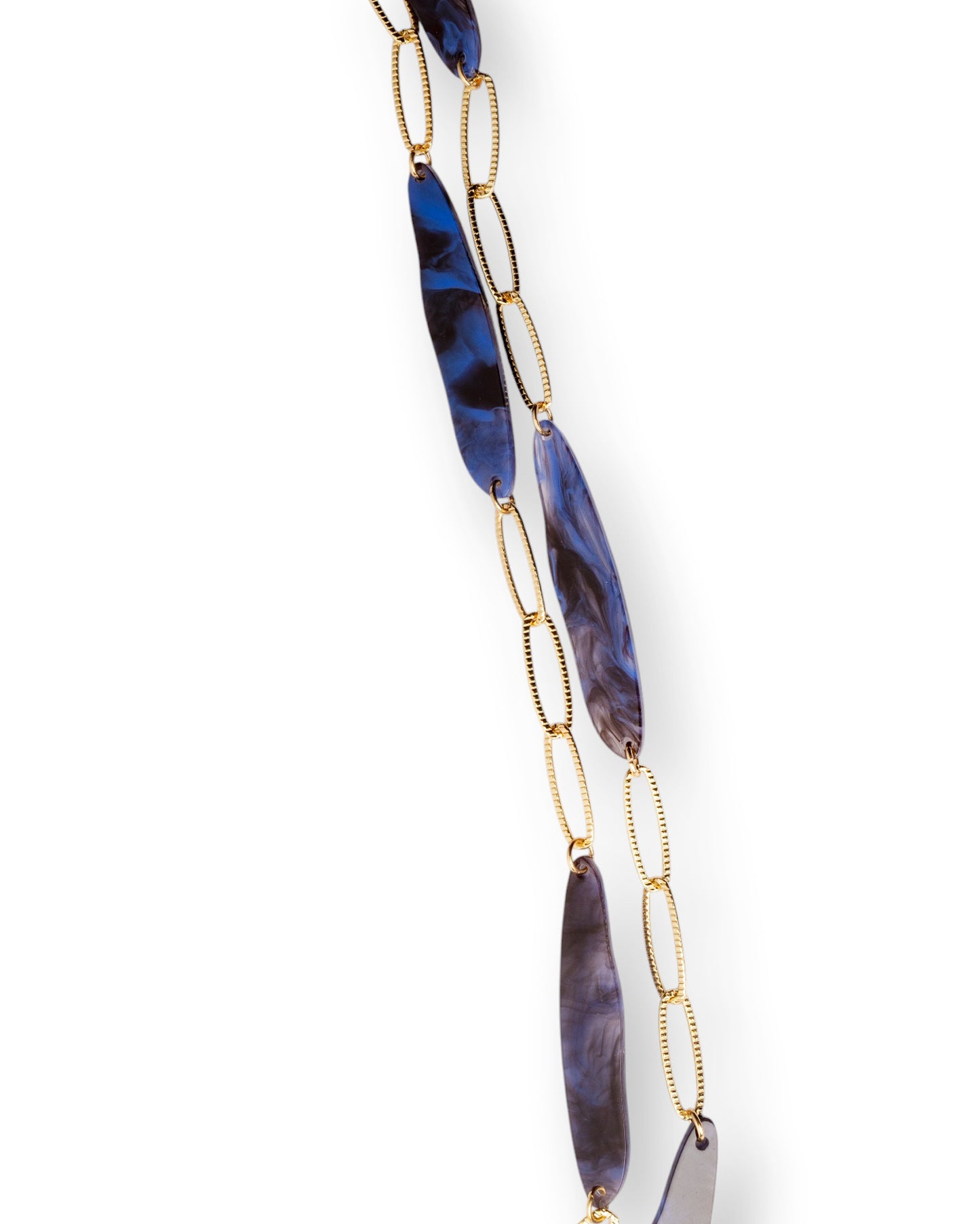 Collana lunga a due fili a catena con inserti in acrilico tono blu