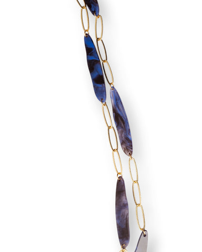 Collana lunga a due fili a catena con inserti in acrilico tono blu