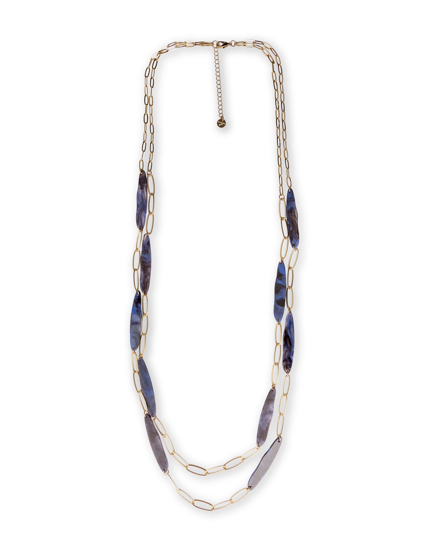 Collana lunga a due fili a catena con inserti in acrilico tono blu