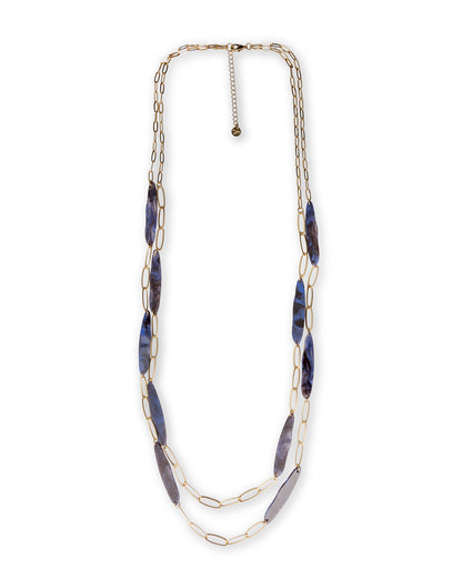 Collana lunga a due fili a catena con inserti in acrilico tono blu