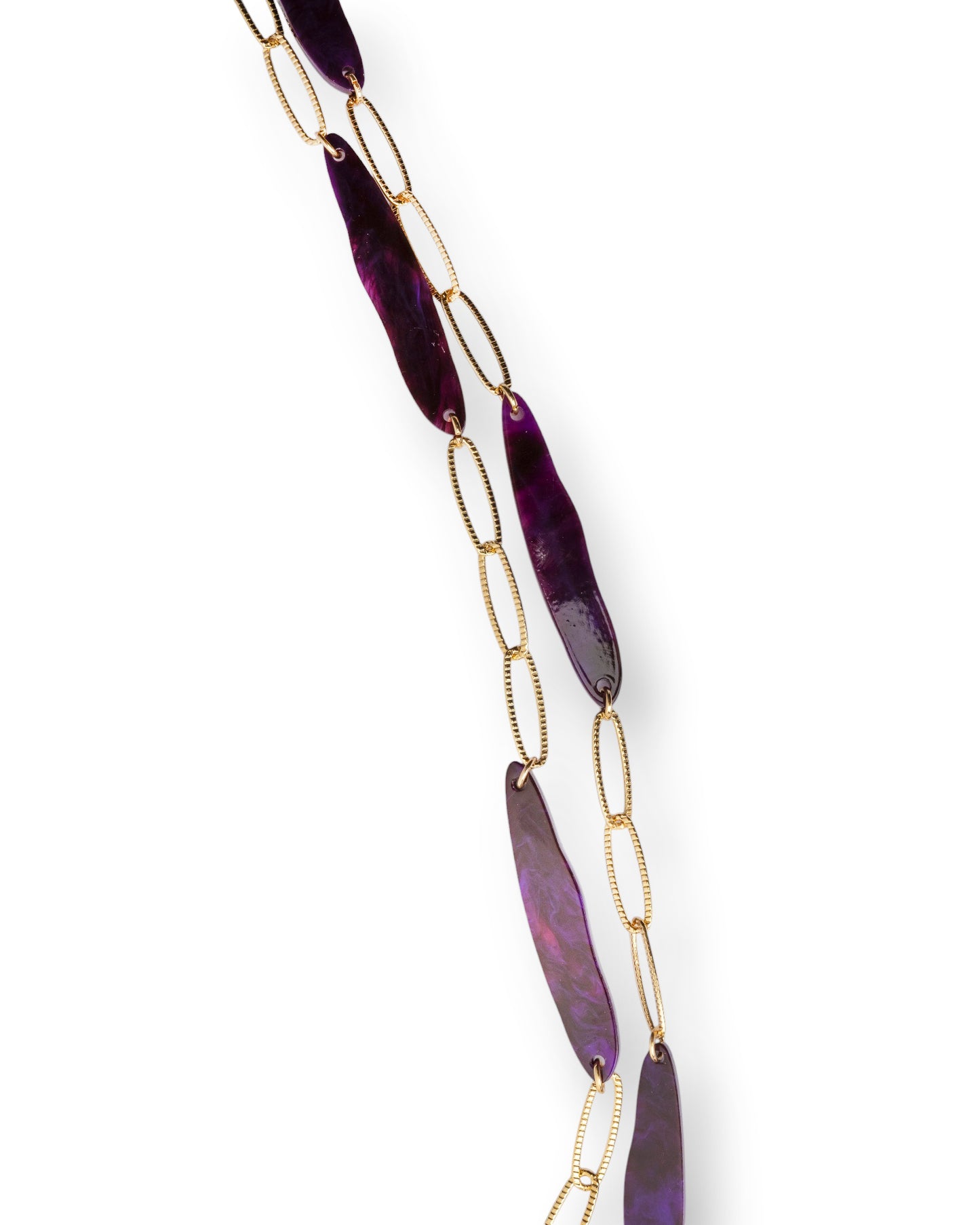 Collana lunga a due fili a catena con inserti in acrilico tono viola