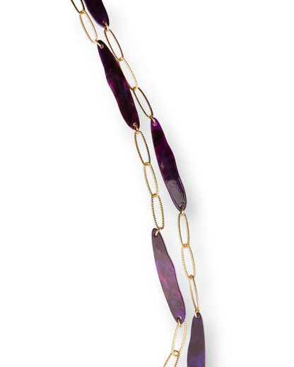 Collana lunga a due fili a catena con inserti in acrilico tono viola