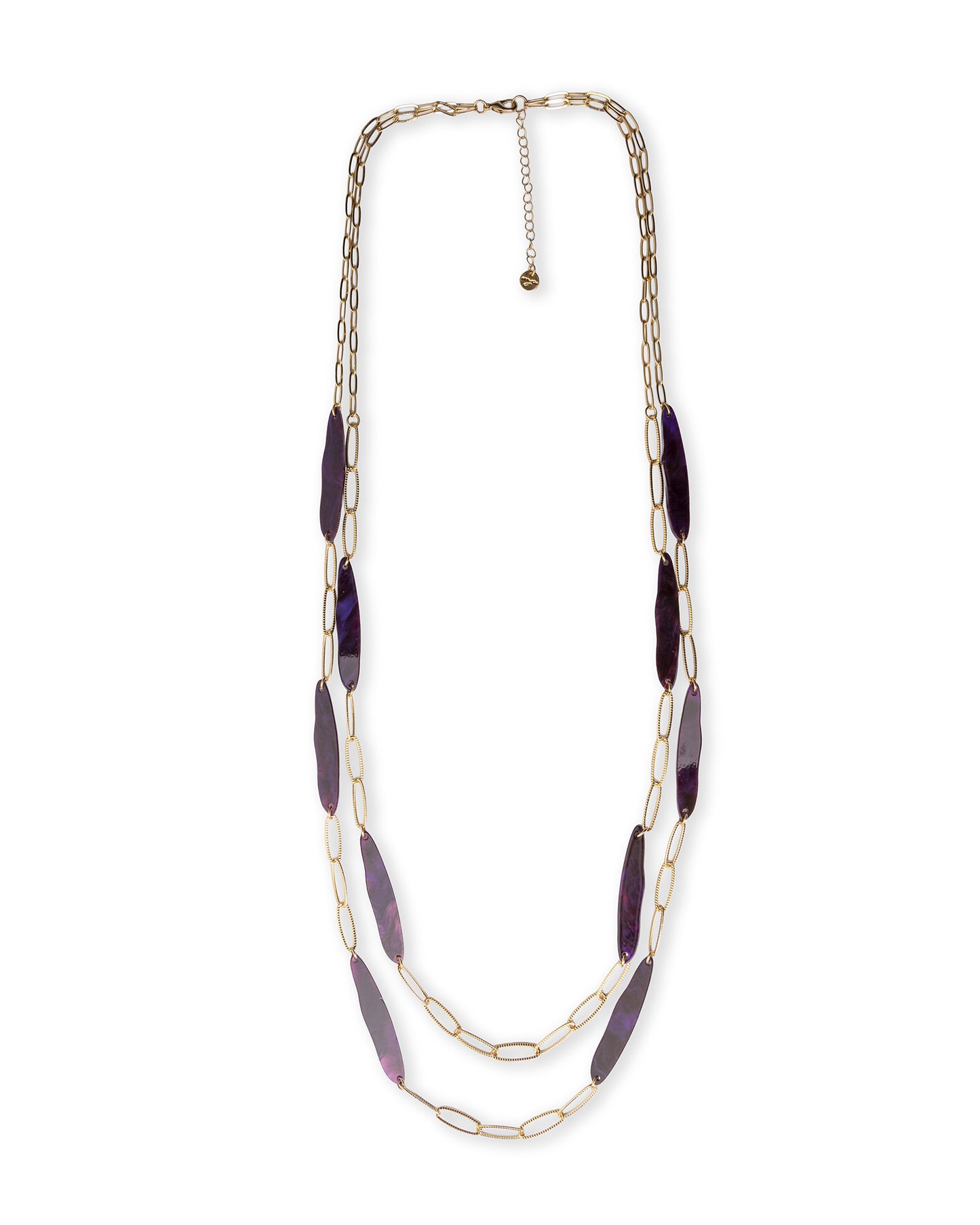 Collana lunga a due fili a catena con inserti in acrilico tono viola