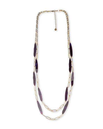 Collana lunga a due fili a catena con inserti in acrilico tono viola