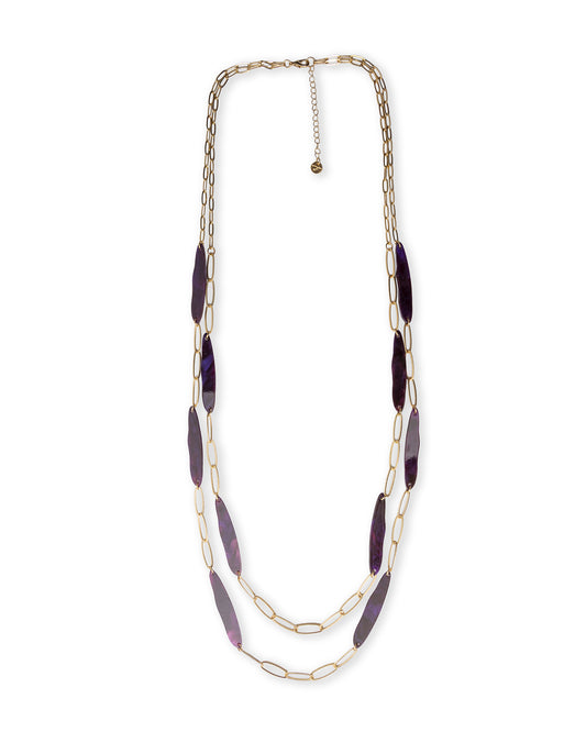 Collana lunga a due fili a catena con inserti in acrilico tono viola