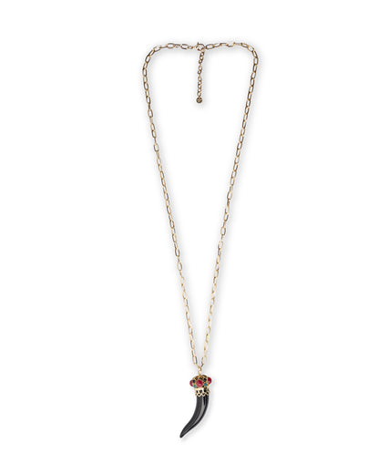 Collana lunga a catena con pendente in acrilico a forma di corno nero