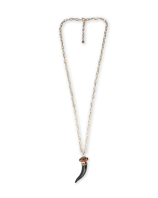 Collana lunga a catena con pendente in acrilico a forma di corno nero