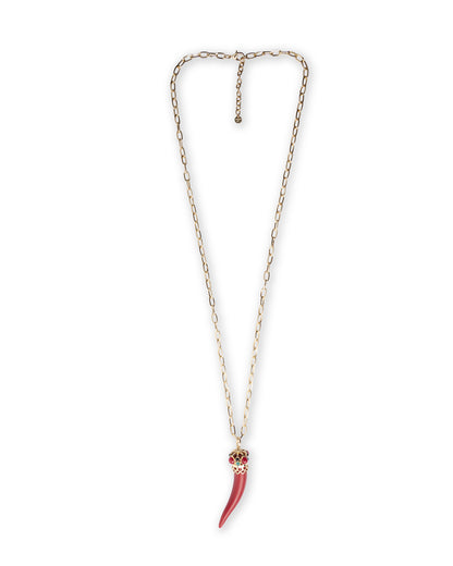Collana lunga a catena con pendente in acrilico a forma di corno rosso