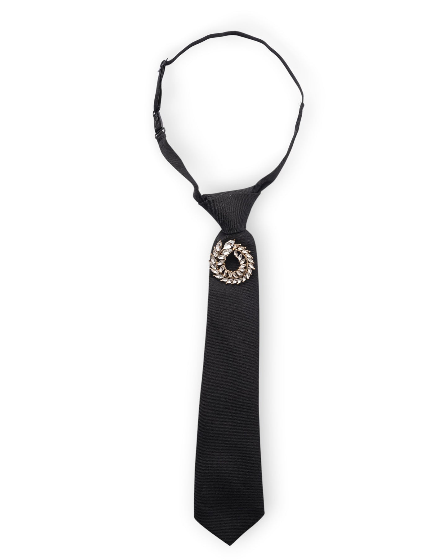Cravatta nera elastica con spilla in vetro crystal