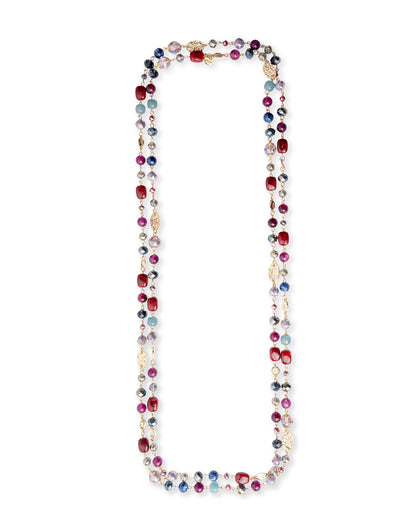 Collana lunga con mix di pietre in acrilico e vetro blu e rossa