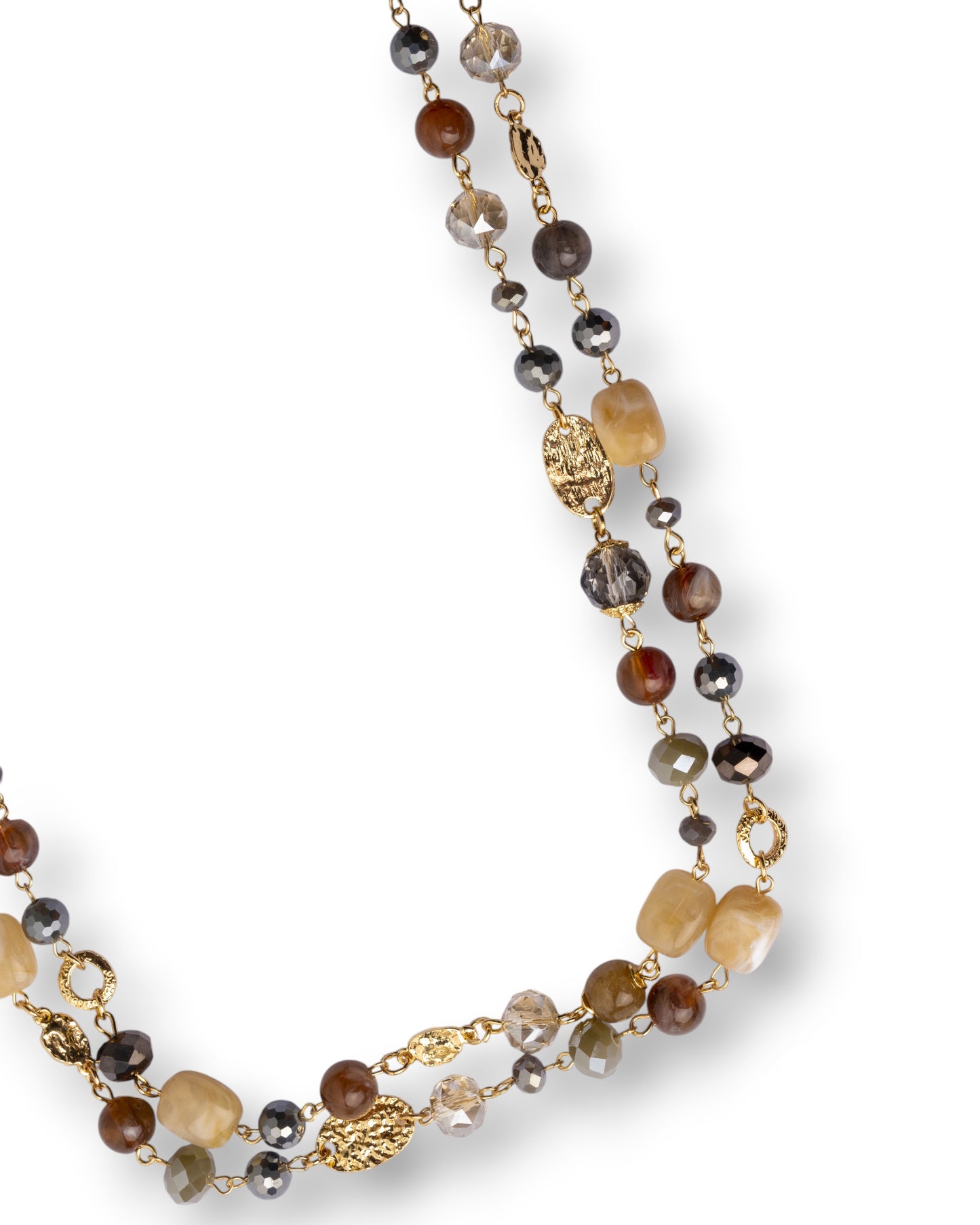 Collana lunga con mix di pietre in acrilico e vetro tono beige