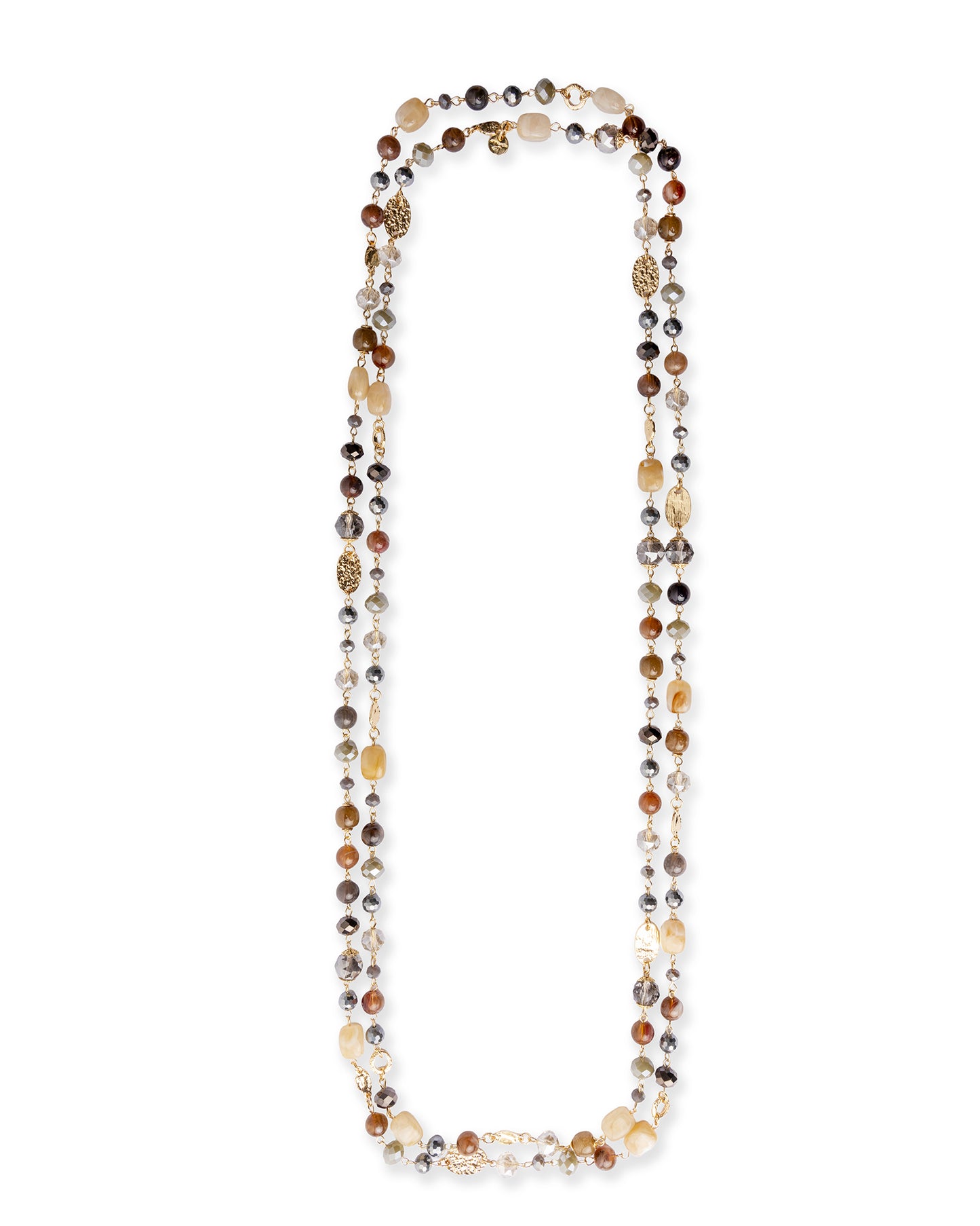 Collana lunga con mix di pietre in acrilico e vetro tono beige