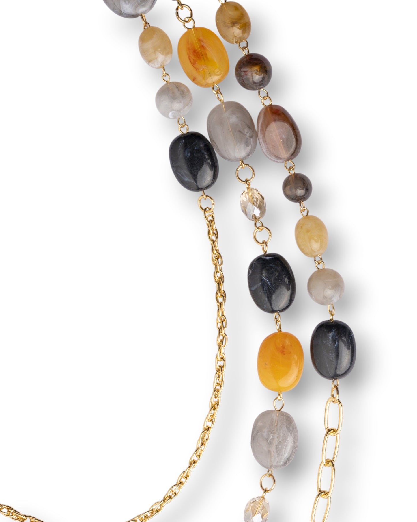 Collana lunga multi filo a catena con mix di pietre in acrilico tono nero e giallo