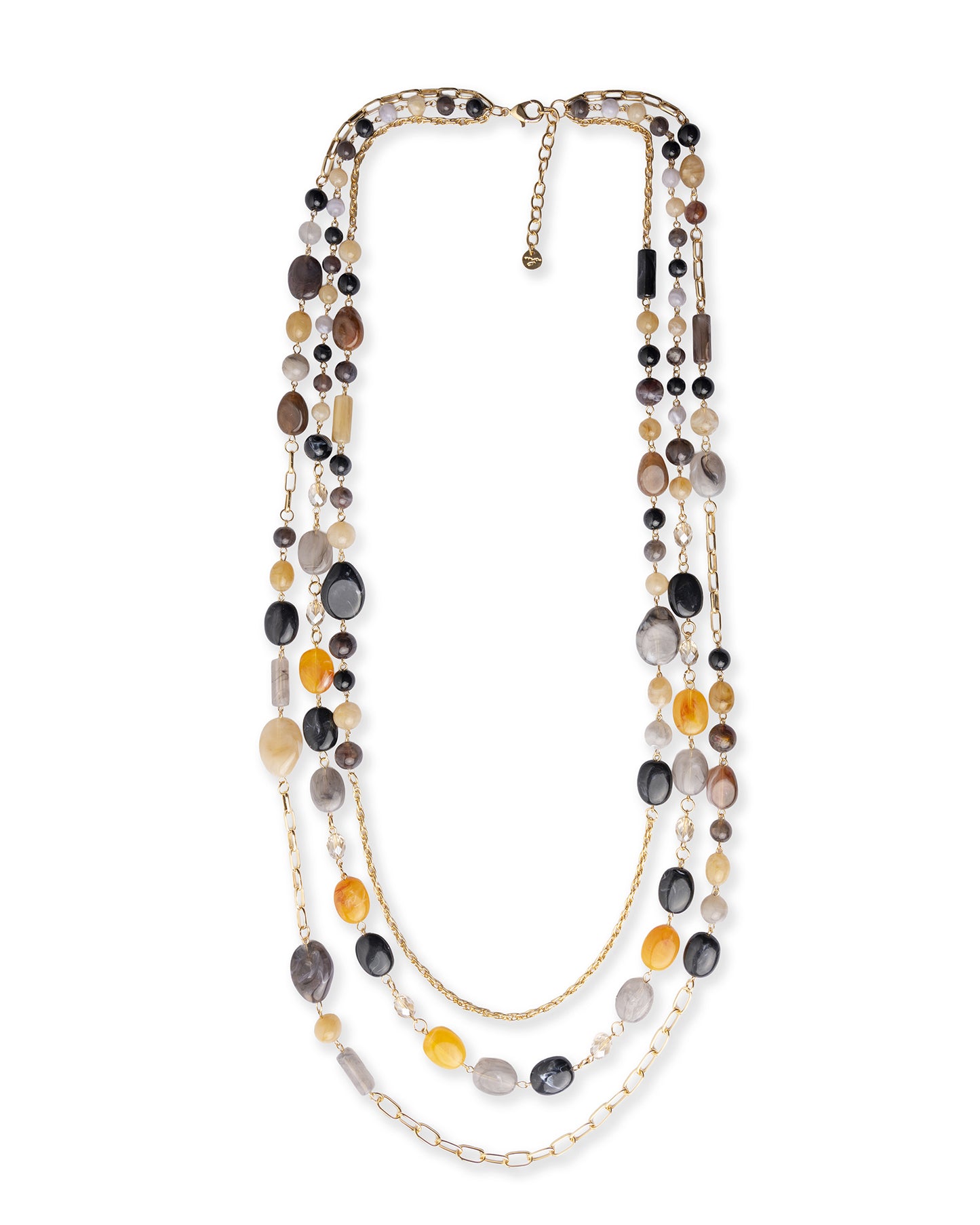 Collana lunga multi filo a catena con mix di pietre in acrilico tono nero e giallo