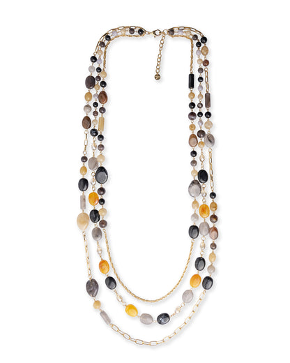 Collana lunga multi filo a catena con mix di pietre in acrilico tono nero e giallo