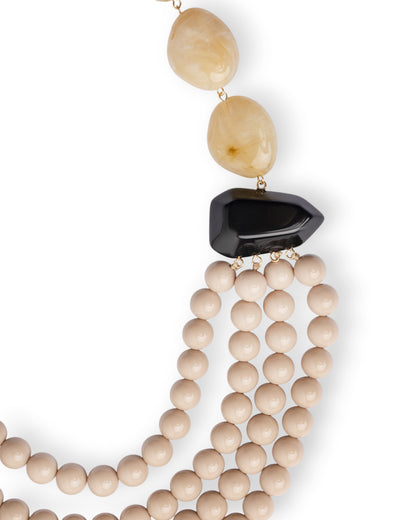 Collana multi filo con mix di pietre in resina ed acrilico tono beige