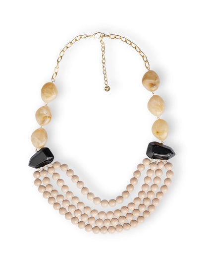 Collana multi filo con mix di pietre in resina ed acrilico tono beige