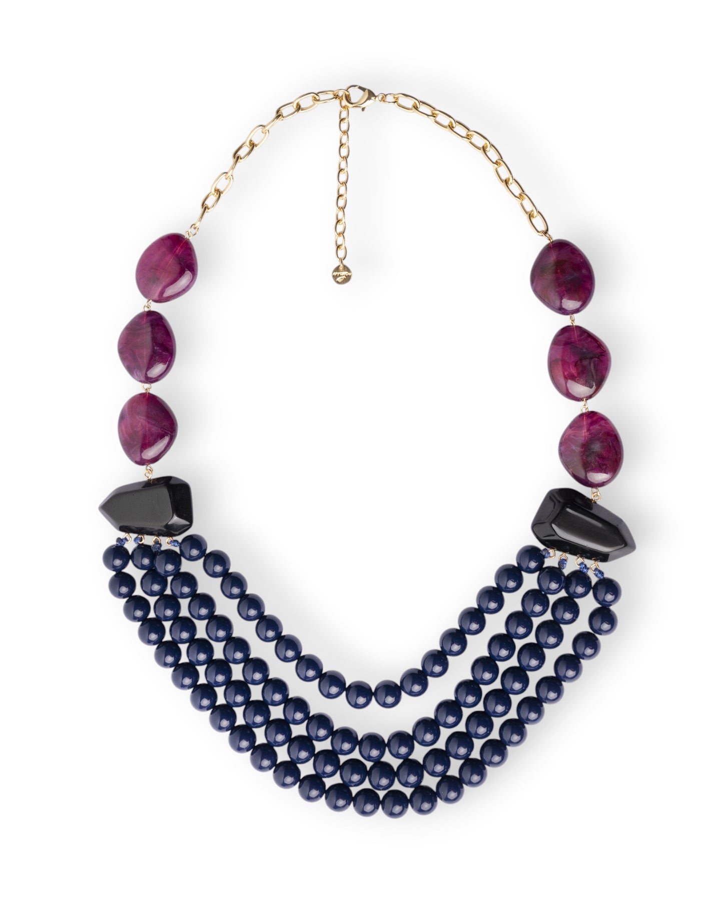 Collana multi filo con mix di pietre in resina ed acrilico tono blu e viola