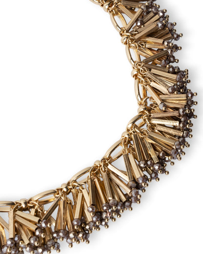 Collana girocollo in metallo con inserti in metallo e pietre in vetro grigie