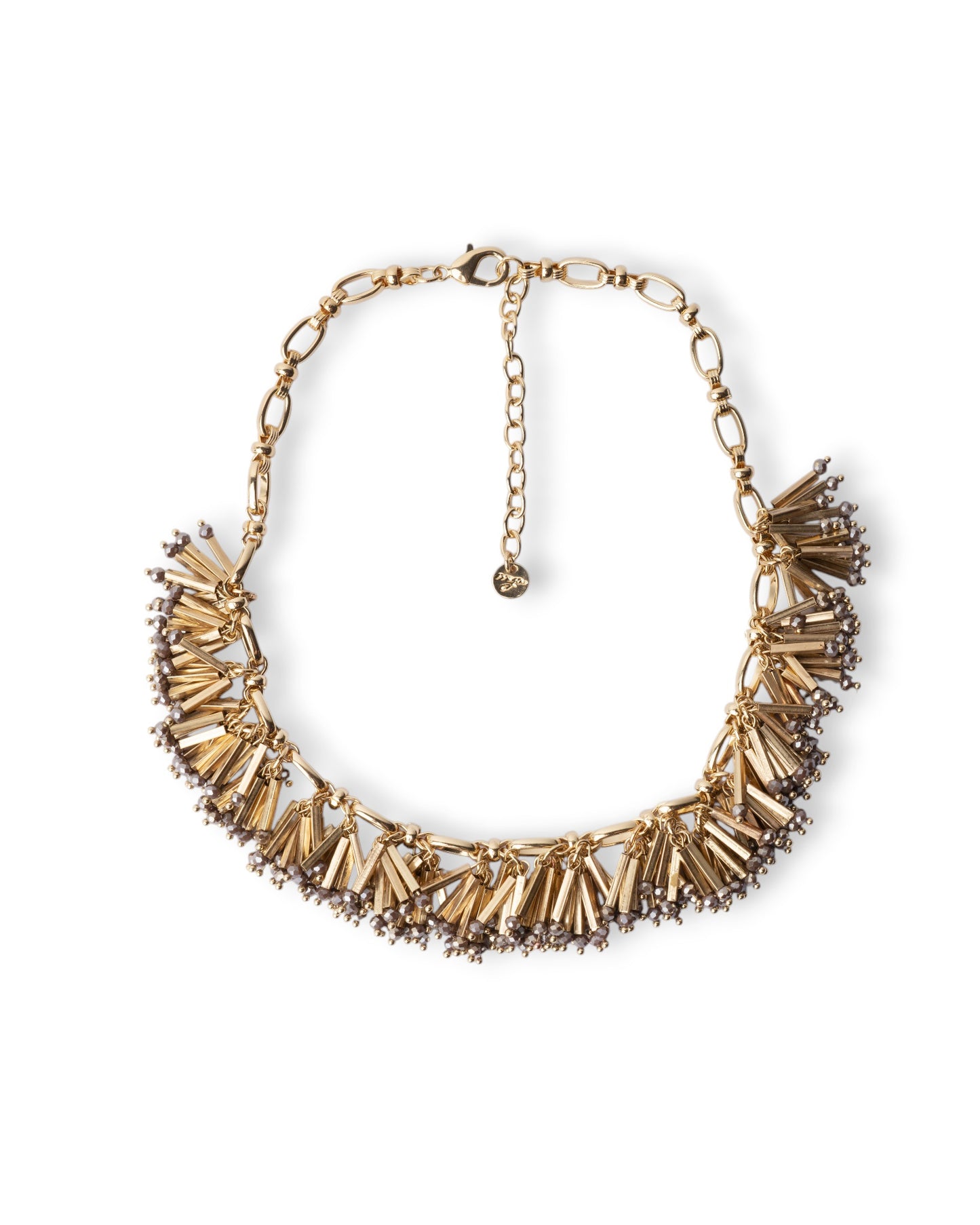 Collana girocollo in metallo con inserti in metallo e pietre in vetro grigie
