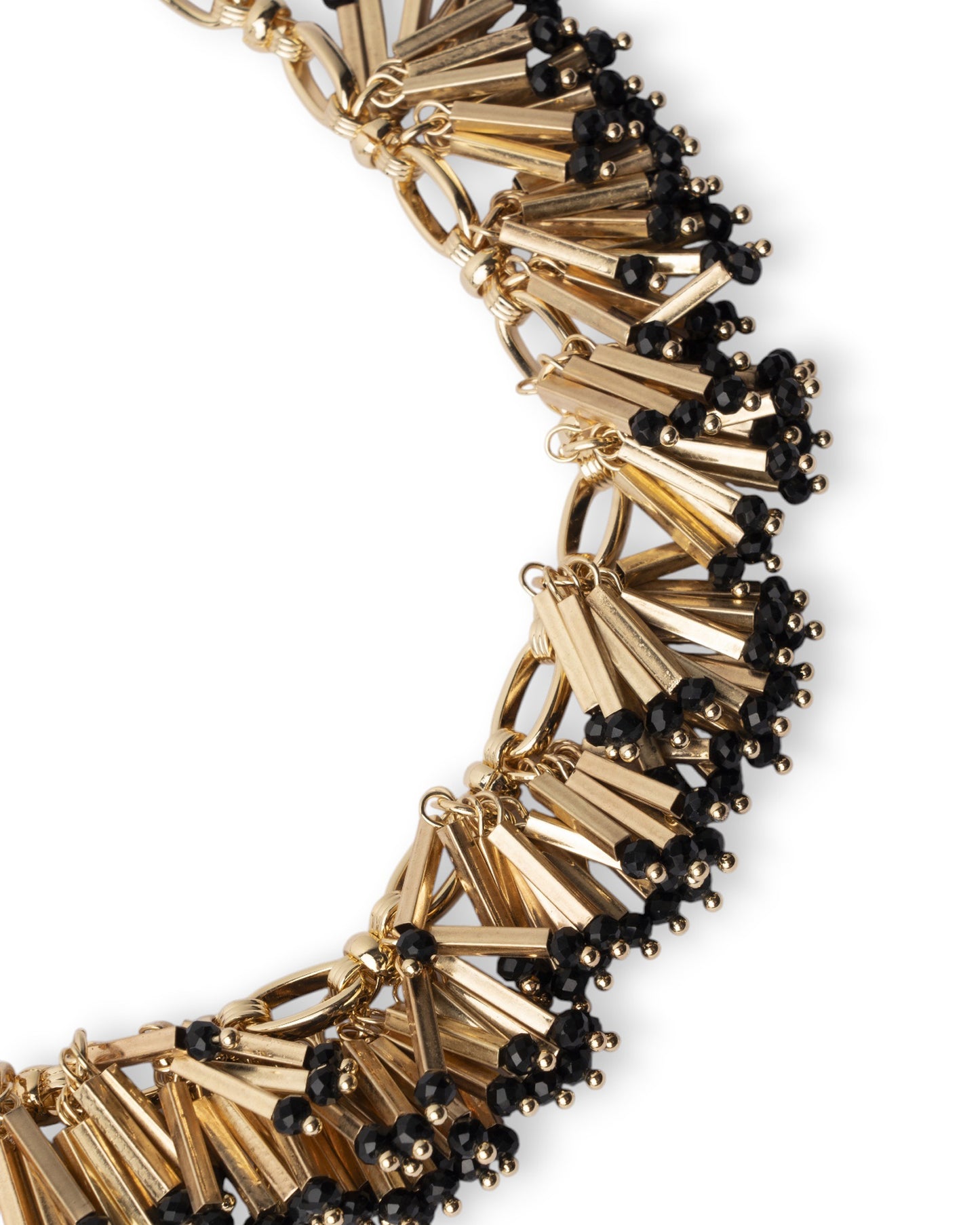 Collana girocollo in metallo con inserti in metallo e pietre in vetro nere