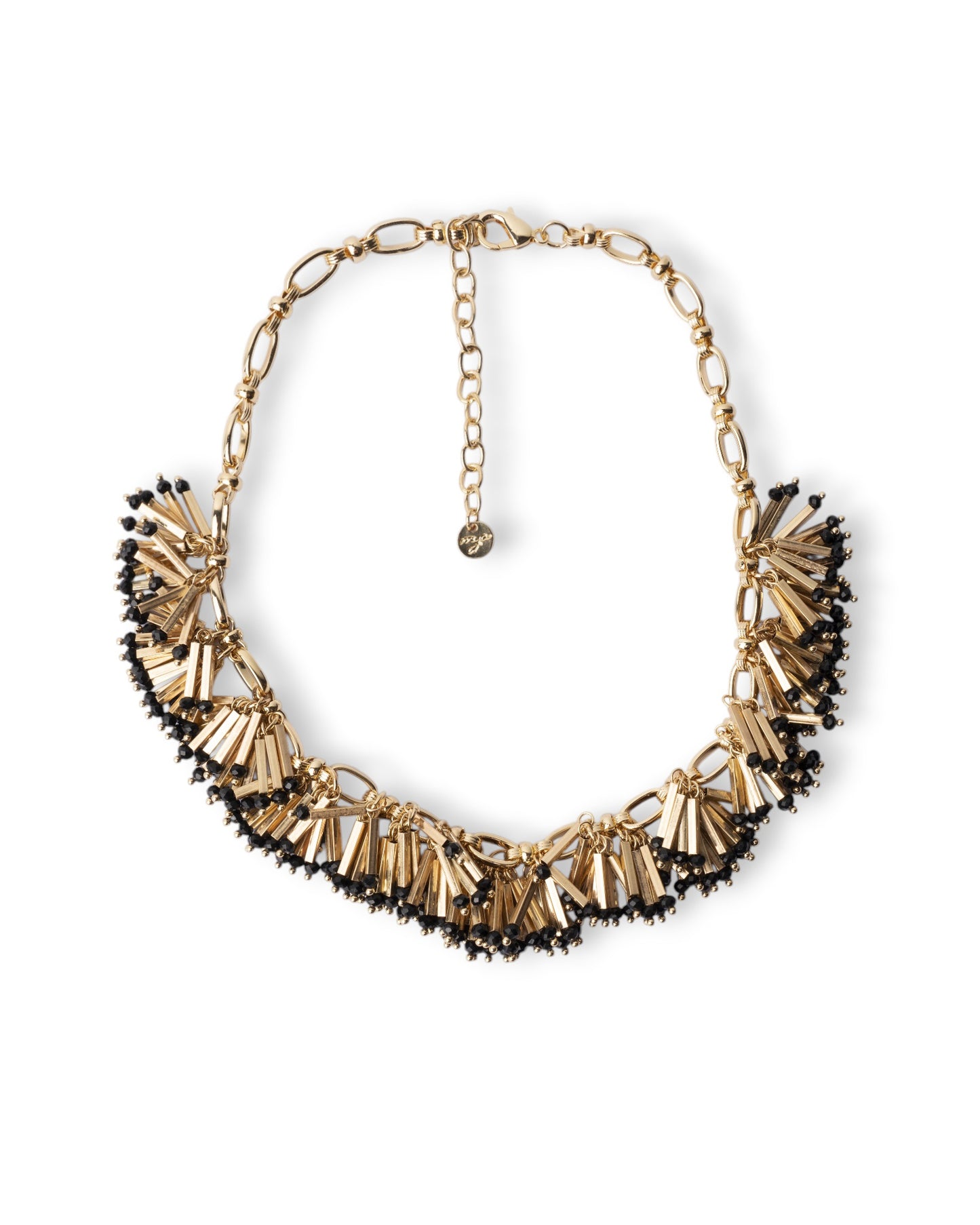 Collana girocollo in metallo con inserti in metallo e pietre in vetro nere
