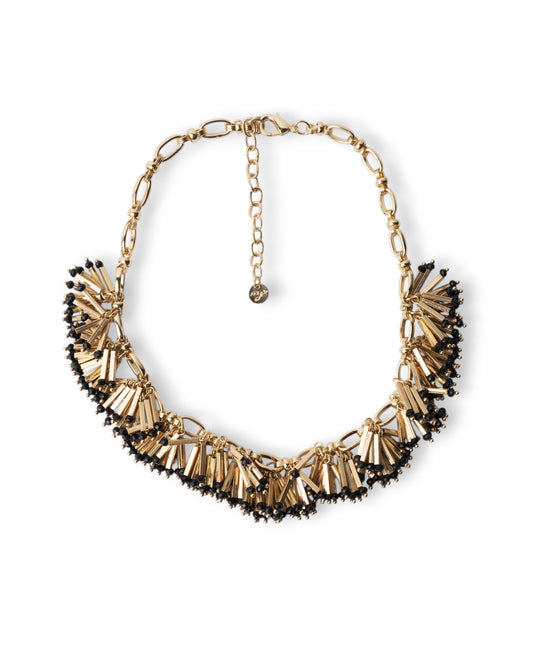 Collana girocollo in metallo con inserti in metallo e pietre in vetro nere