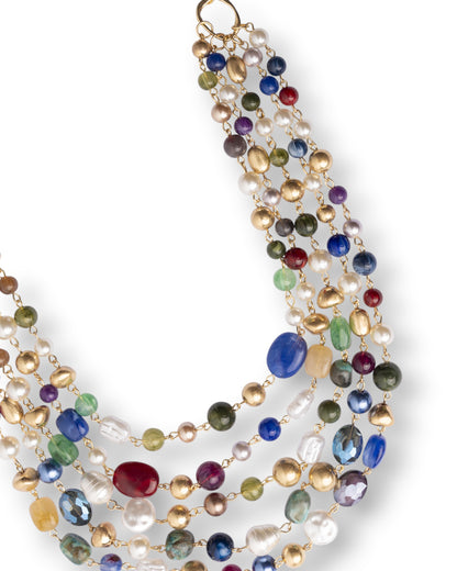 Collana multi filo con pietre in acrilico e vetro multicolore