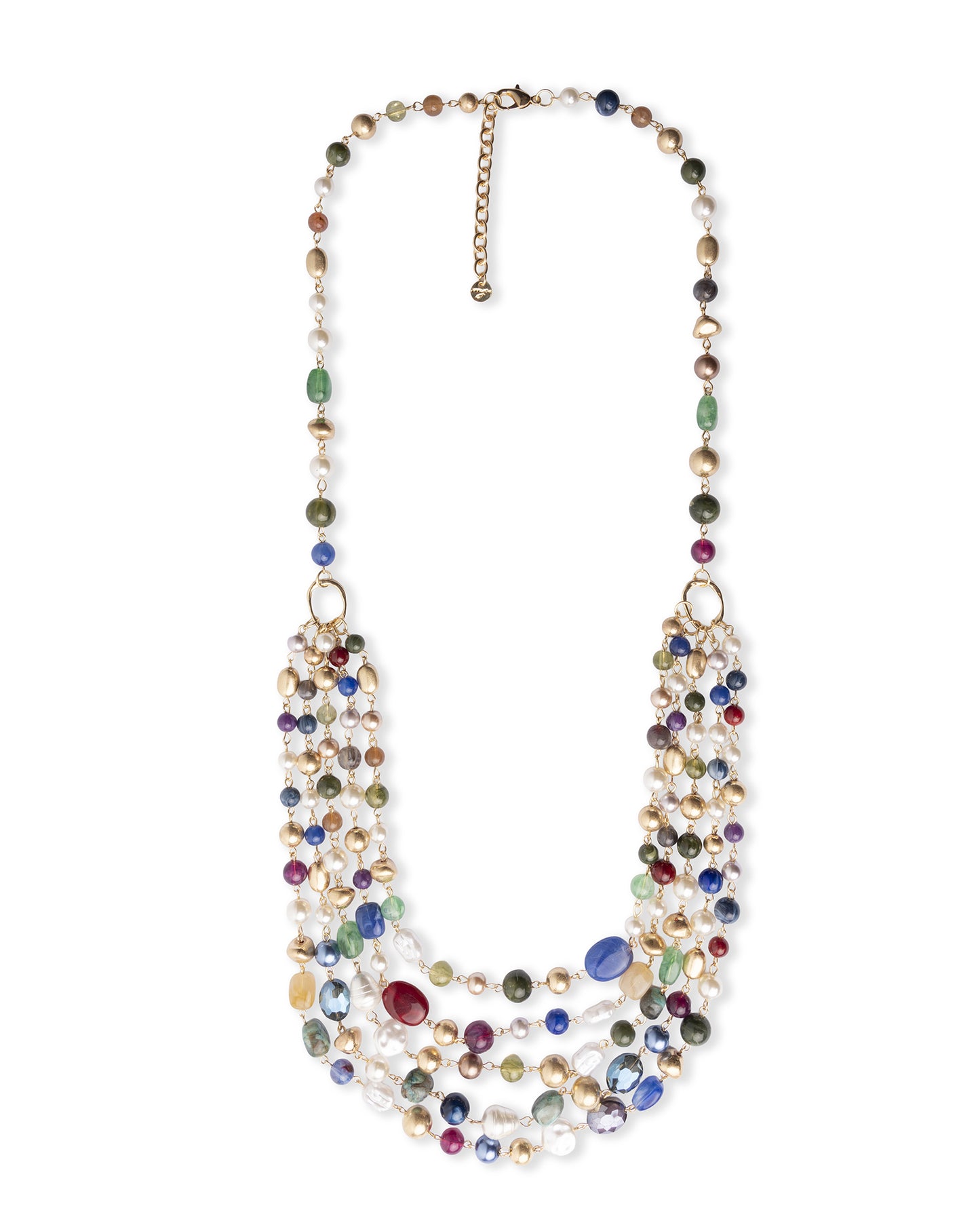 Collana multi filo con pietre in acrilico e vetro multicolore