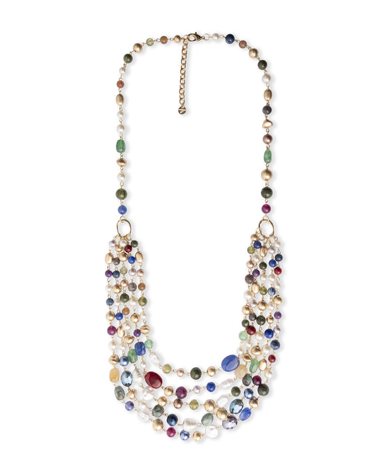 Collana multi filo con pietre in acrilico e vetro multicolore