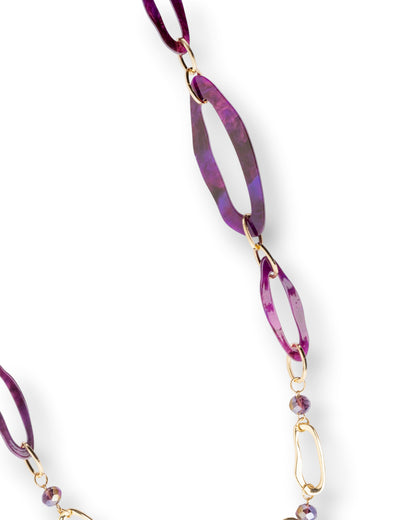 Collana lunga con catena in metallo ed inserti in acrilico tono viola