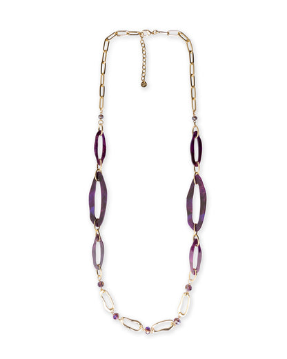 Collana lunga con catena in metallo ed inserti in acrilico tono viola