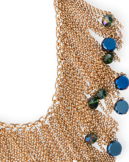 Collana girocollo con cascata a catena e pietre in vetro tono blu