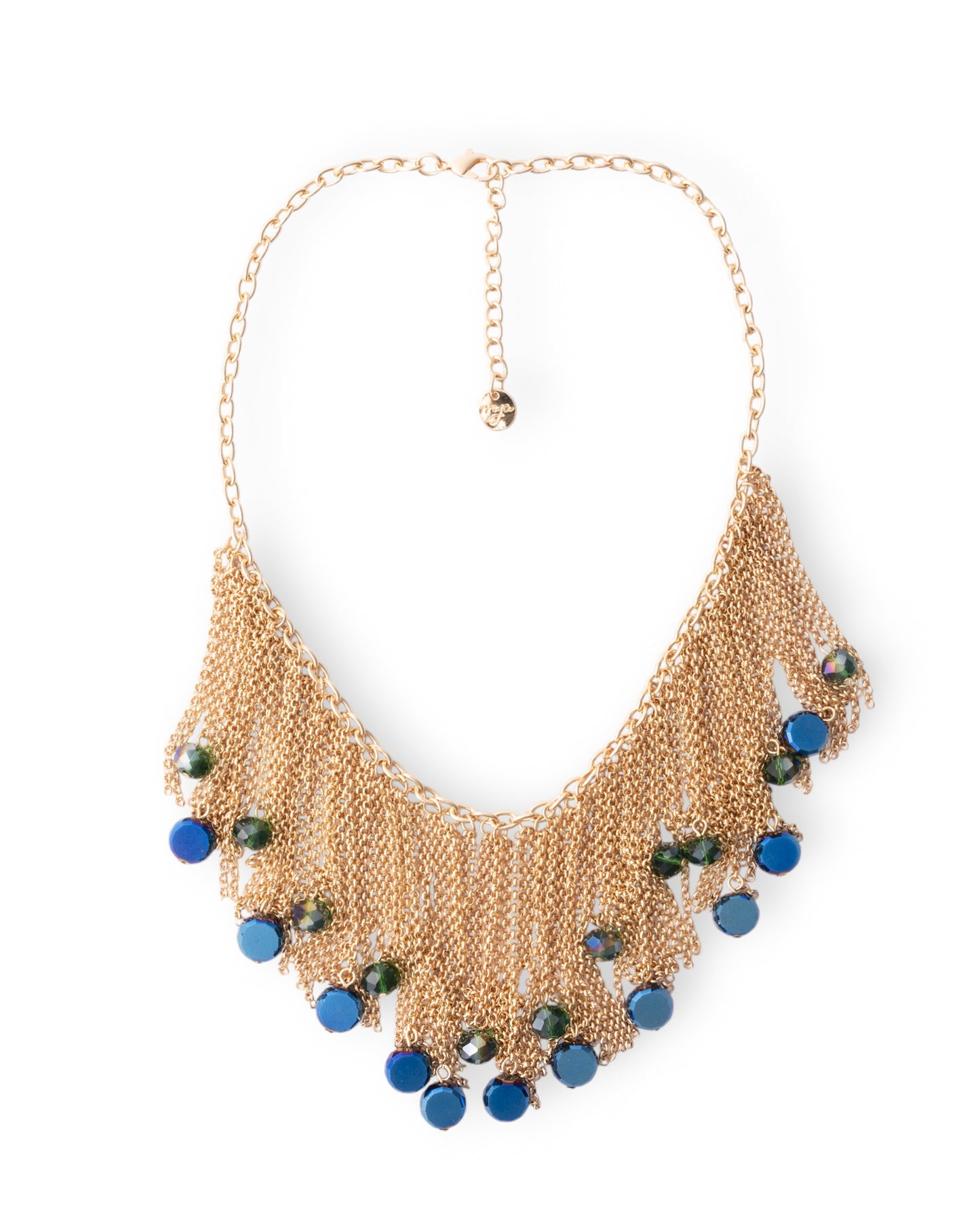 Collana girocollo con cascata a catena e pietre in vetro tono blu