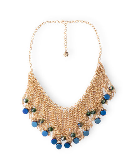 Collana girocollo con cascata a catena e pietre in vetro tono blu