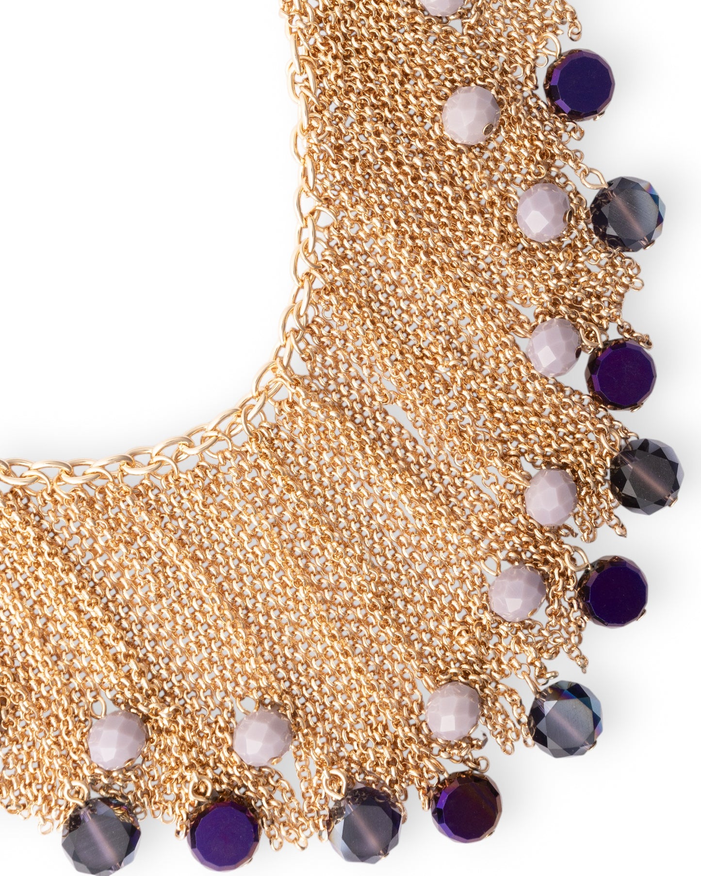 Collana girocollo con cascata a catena e pietre in vetro tono viola