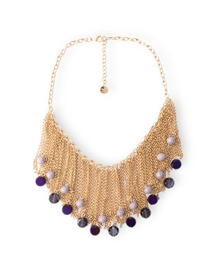 Collana girocollo con cascata a catena e pietre in vetro tono viola