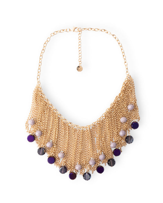 Collana girocollo con cascata a catena e pietre in vetro tono viola