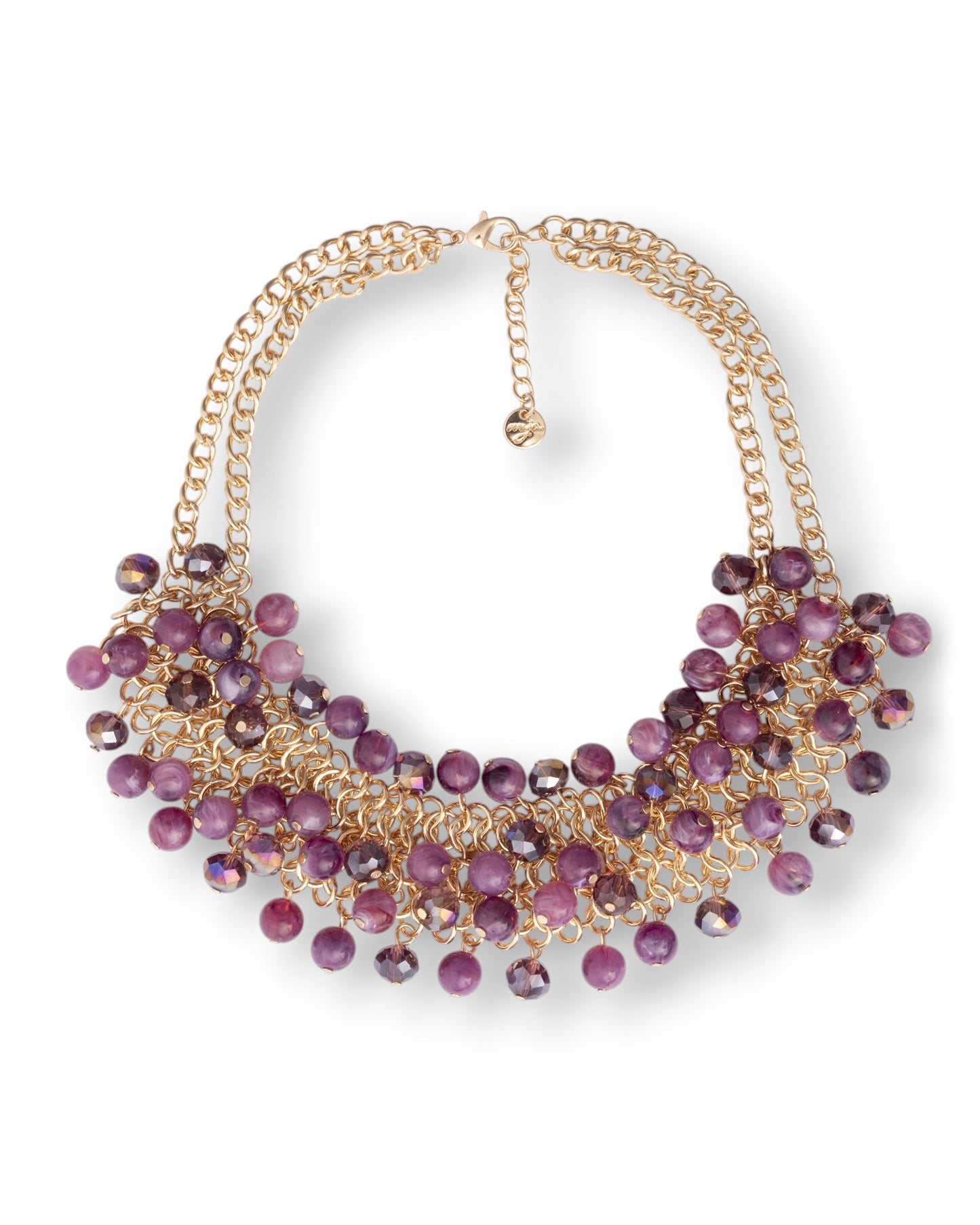 Collana girocollo a due fili con sfere in vetro ed acrilico tono viola