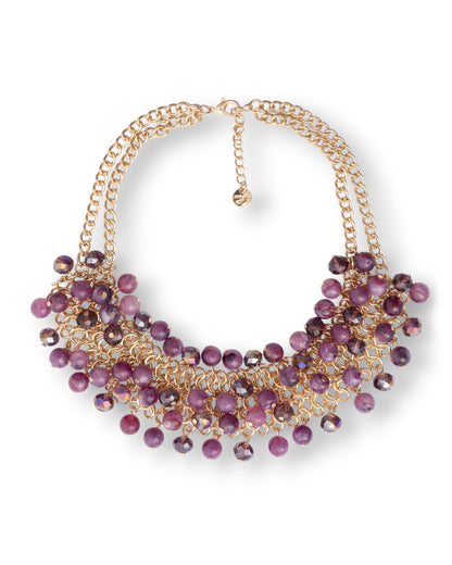 Collana girocollo a due fili con sfere in vetro ed acrilico tono viola