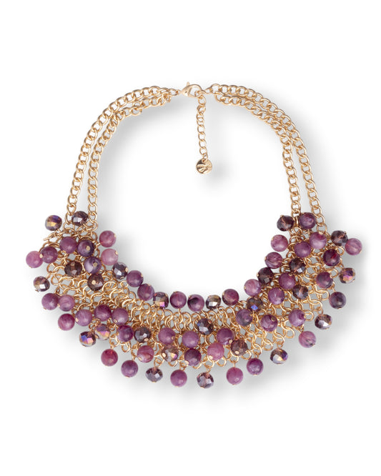 Collana girocollo a due fili con sfere in vetro ed acrilico tono viola