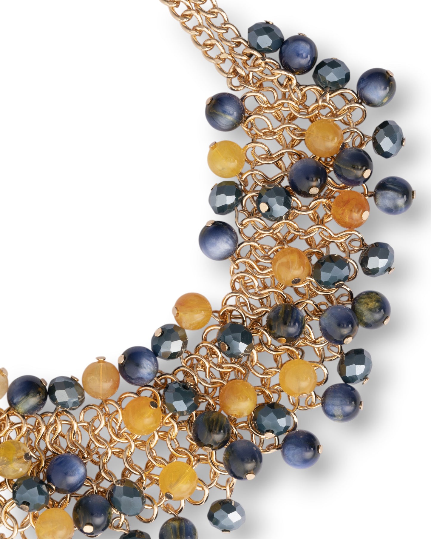 Collana girocollo a due fili con sfere in vetro ed acrilico gialle e blu