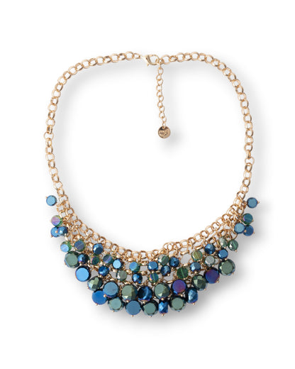 Collana girocollo a catena con cascata di pietre in vetro tono blu