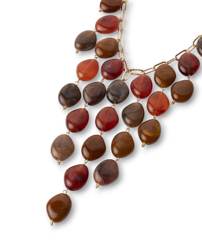 Collana girocollo a catena con cascata di pietre in acrilico tono marrone e rosso
