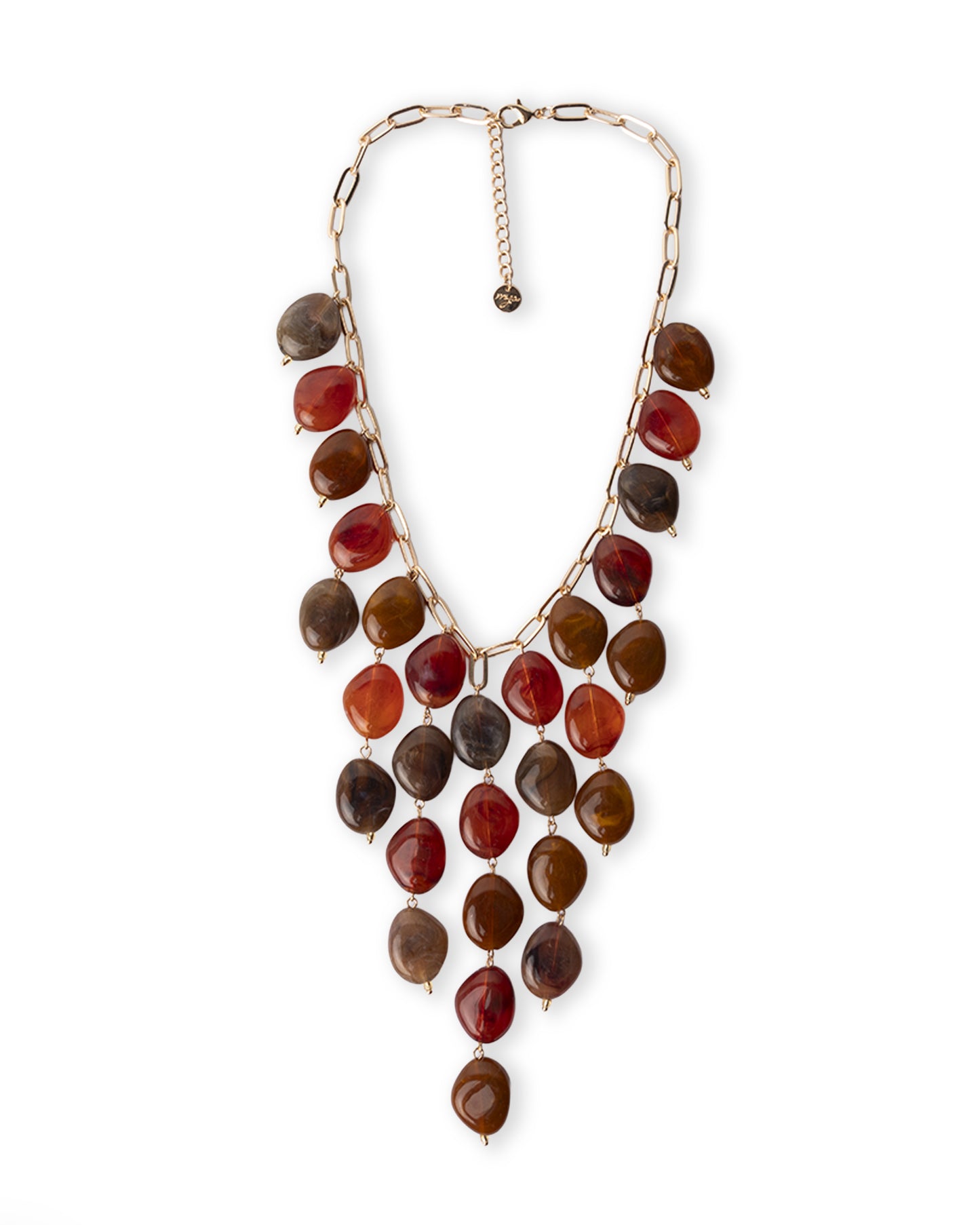 Collana girocollo a catena con cascata di pietre in acrilico tono marrone e rosso