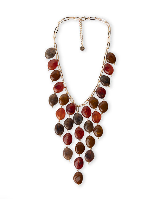 Collana girocollo a catena con cascata di pietre in acrilico tono marrone e rosso