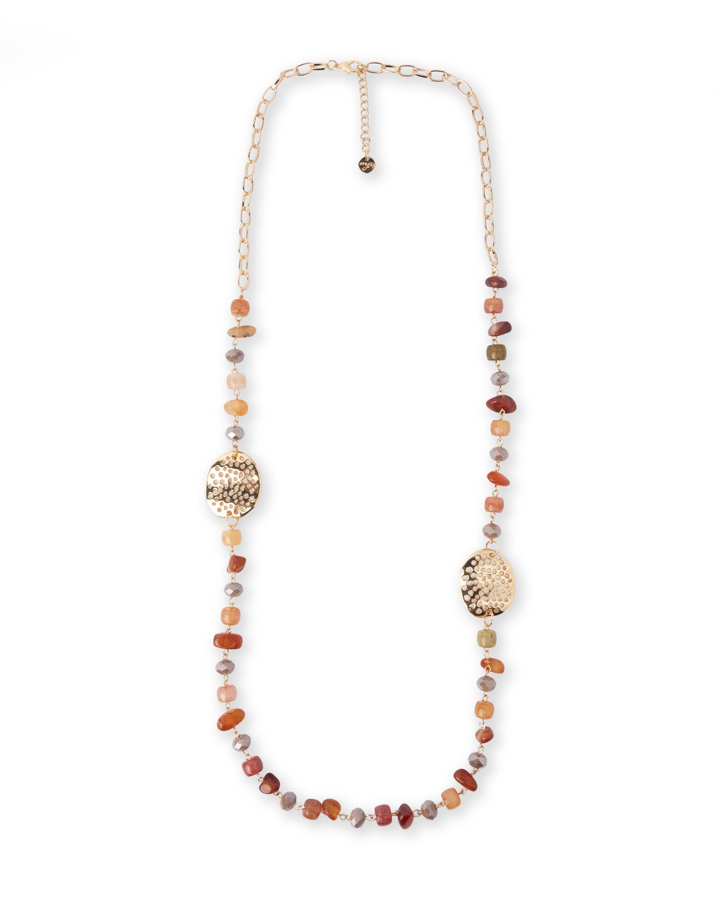 Collana lunga a catena con pietre in vetro tono arancio